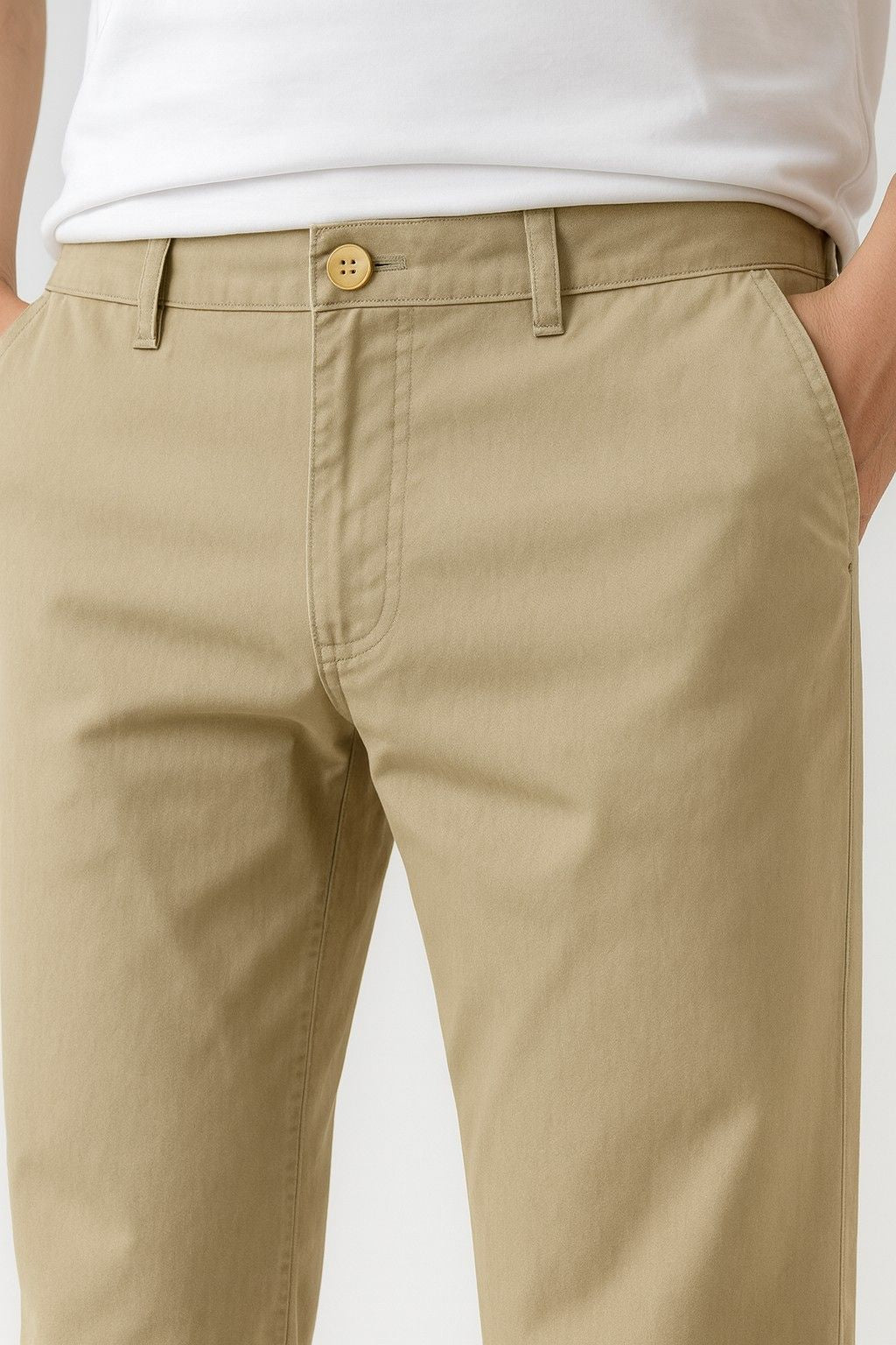 Herrebukser – Straight Fit Bomuld med Stræk – Khaki – Fire Årstider – Kontor & Casual - - Pants - Valmont Wear