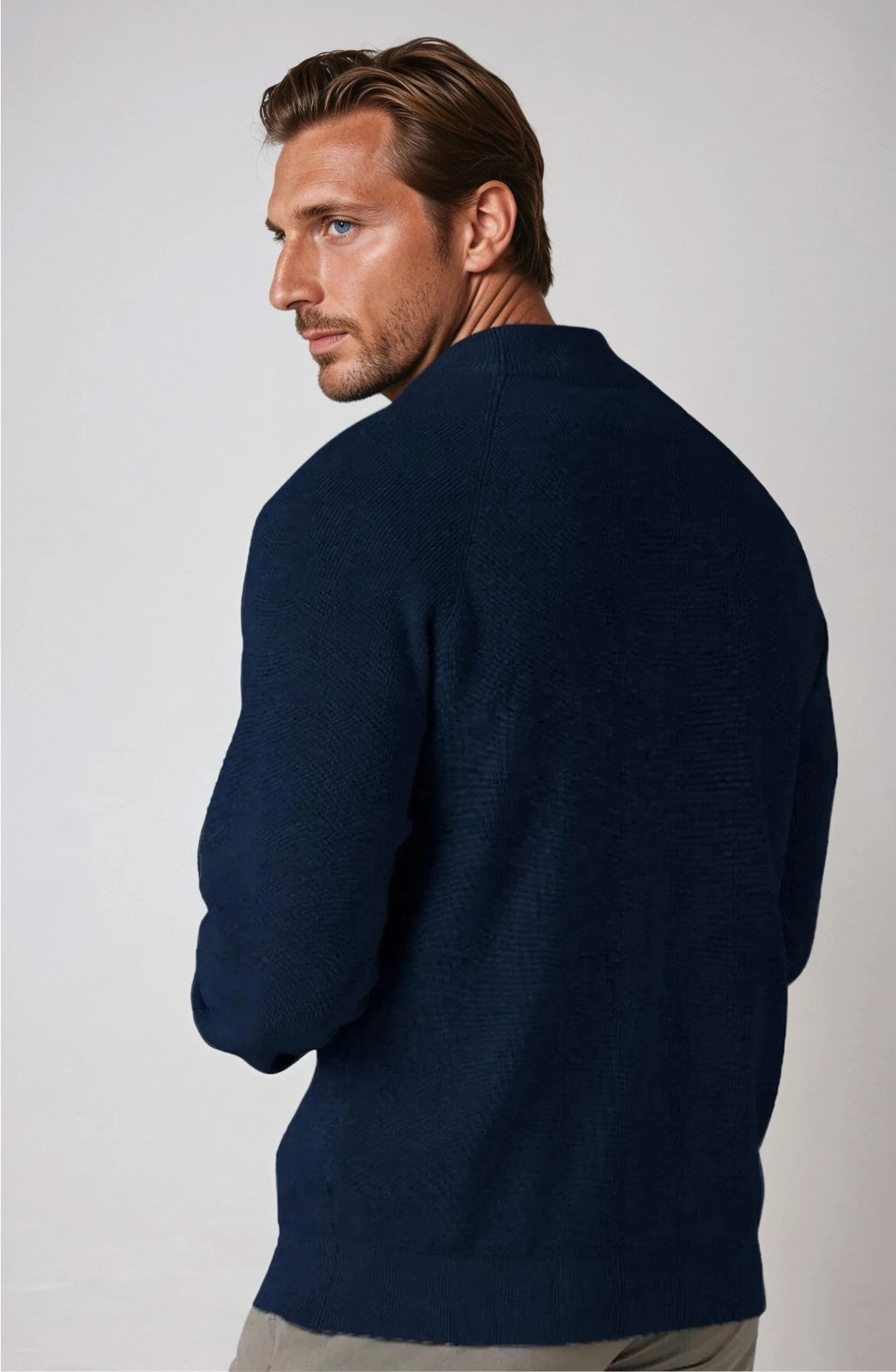 Herre Half-Zip Striktrøje med Ståkrave – Kongeblå - - Striktrøje - Valmont Wear