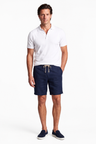 Men's Complete Summer Set - Knitted Polo, Linen Shorts & Suede Loafers - Cream & Navy