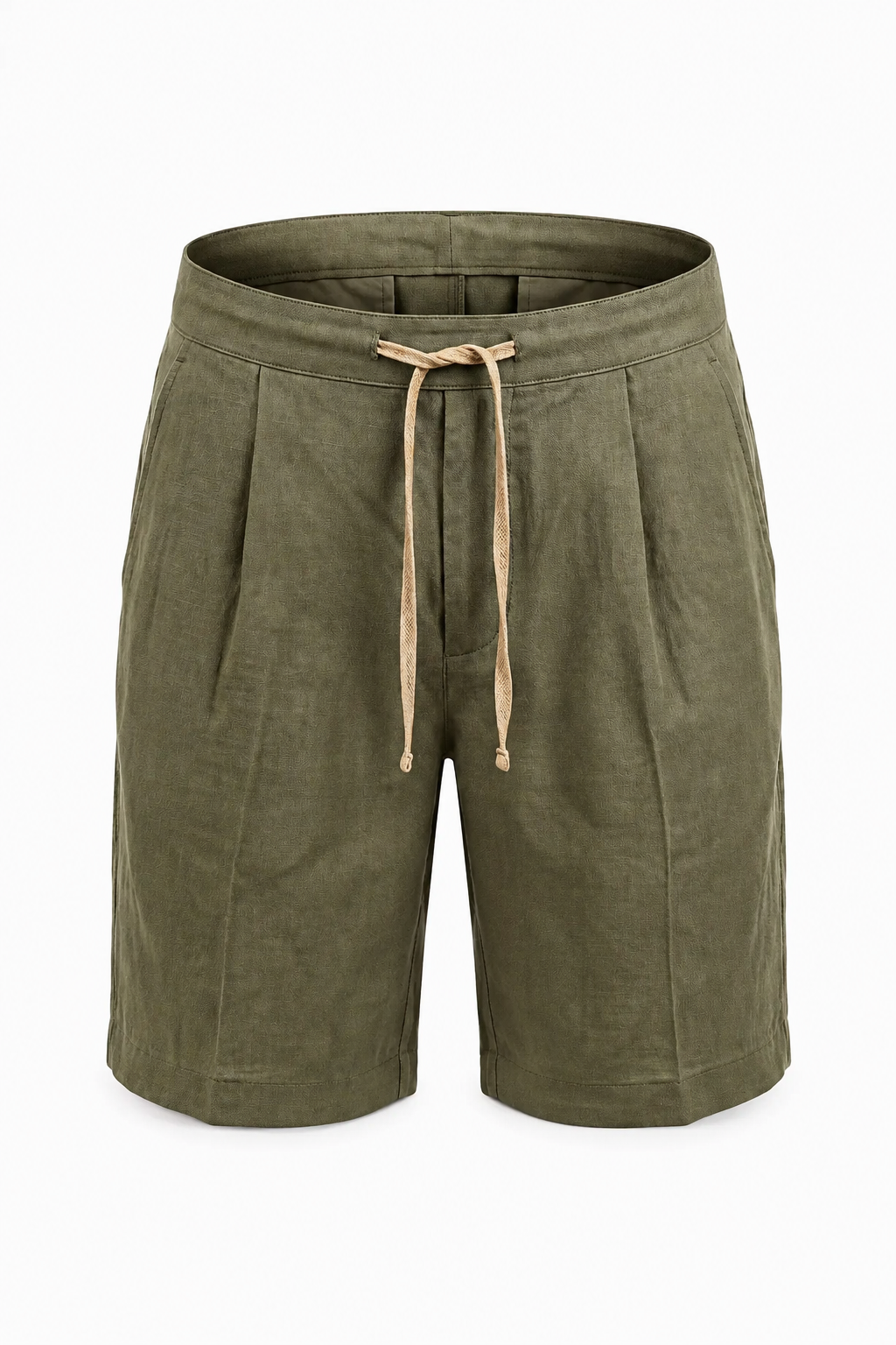 Hør Strikket Polo Sæt til Mænd - Olivengrøn & Cremehvid Sommer Sæt med Shorts - - Sommer Sæt - Valmont Wear