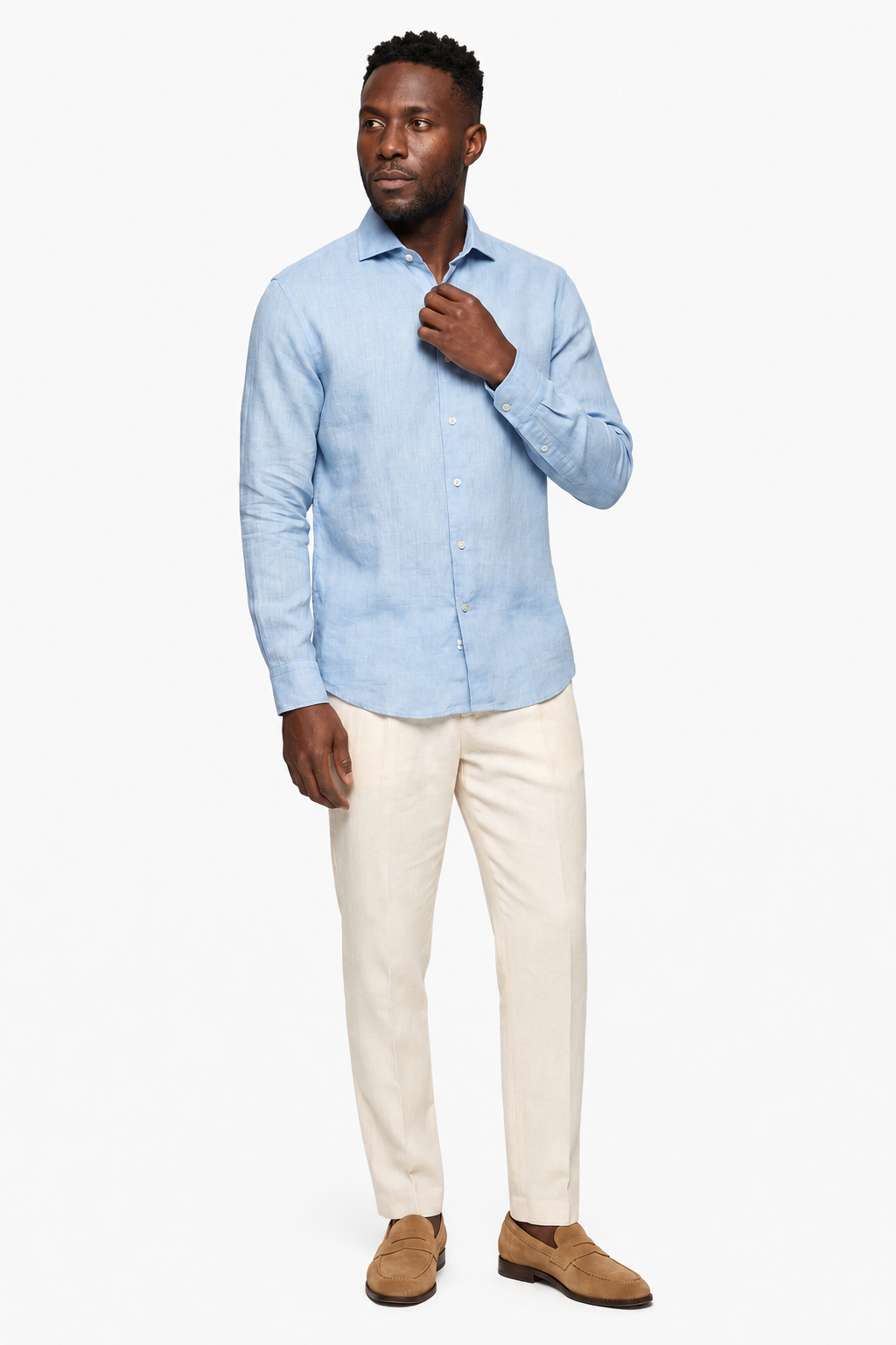 Herreskjorte: Lyseblå Regular Fit i Premium Polyester - - Polyesterskjorte - Valmont Wear