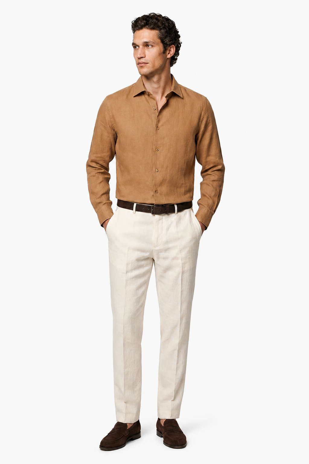 Mikrofiberskjorte til Mænd - Camelbrun Regular Fit Mikrofiberskjorte i Mikrofibre - - Linskjorte - Valmont Wear