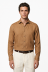 Mikrofiberskjorte til Mænd - Camelbrun Regular Fit Mikrofiberskjorte i Mikrofibre - Camel - Linskjorte - Valmont Wear