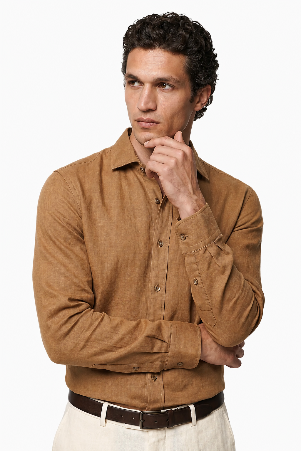 Mikrofiberskjorte til Mænd - Camelbrun Regular Fit Mikrofiberskjorte i Mikrofibre - - Linskjorte - Valmont Wear