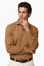 Chemise homme camel en microfibre, coupe regular