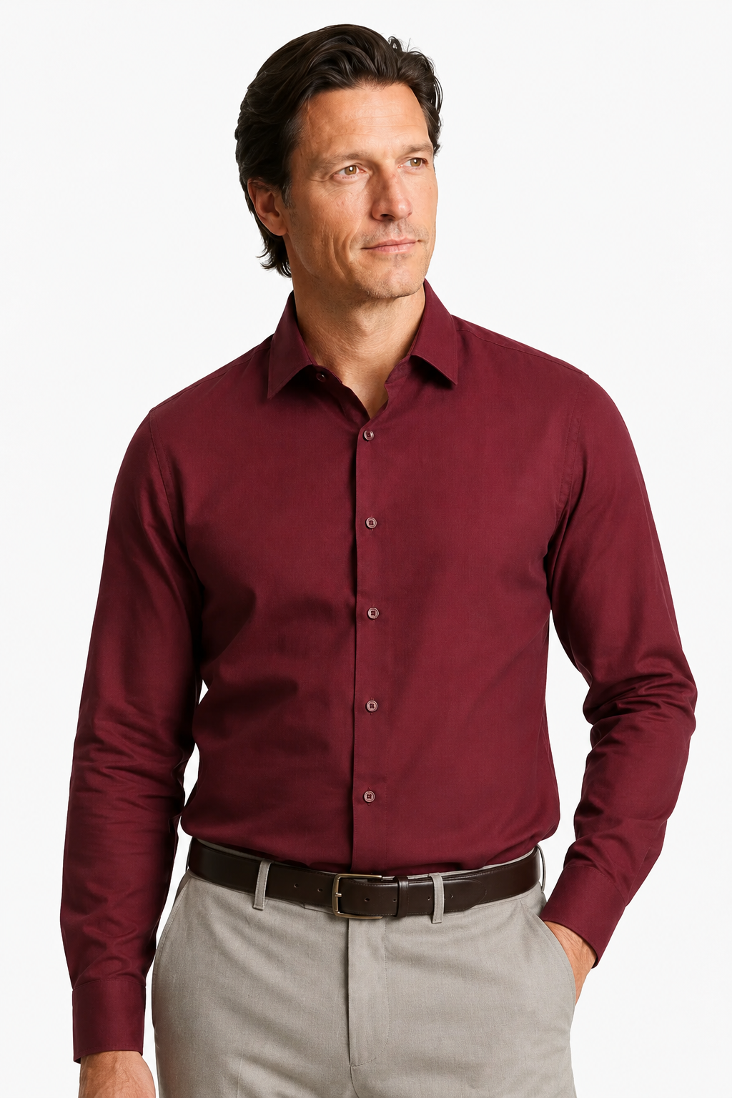 Mikrofibre shirt for men - Bordeaux Regular Fit in breathable mikrofibre blend - - Linskjorte - Valmont Wear