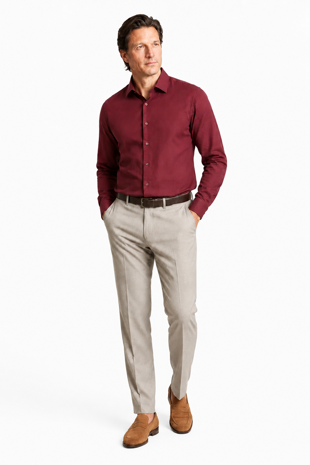 Mikrofibre shirt for men - Bordeaux Regular Fit in breathable mikrofibre blend - - Linskjorte - Valmont Wear