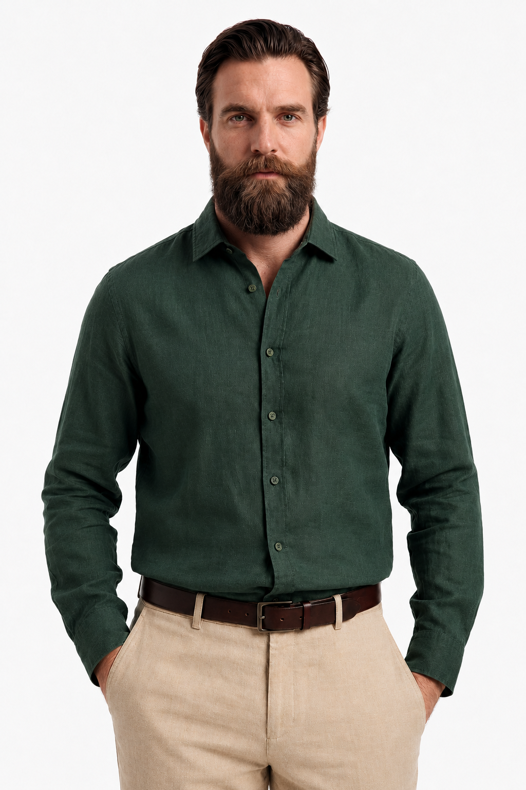 Mørkegrøn Skjorte til Mænd – Regular Fit, Åndbar & Stilfuld Sommer Skjorte - - Linskjorte - Valmont Wear