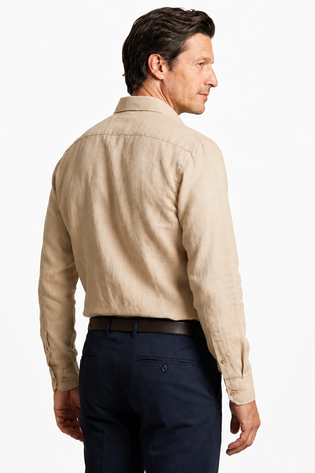 Sandfarvet Linskjorte til Mænd - Regular Fit i Mikrofibre - - Linskjorte - Valmont Wear