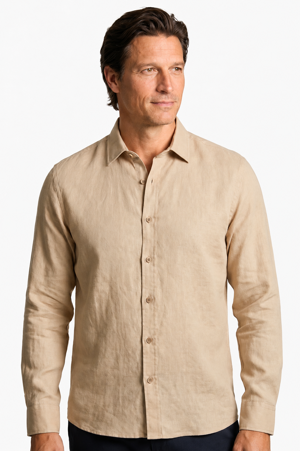 Sandfarvet Linskjorte til Mænd - Regular Fit i Mikrofibre - - Linskjorte - Valmont Wear