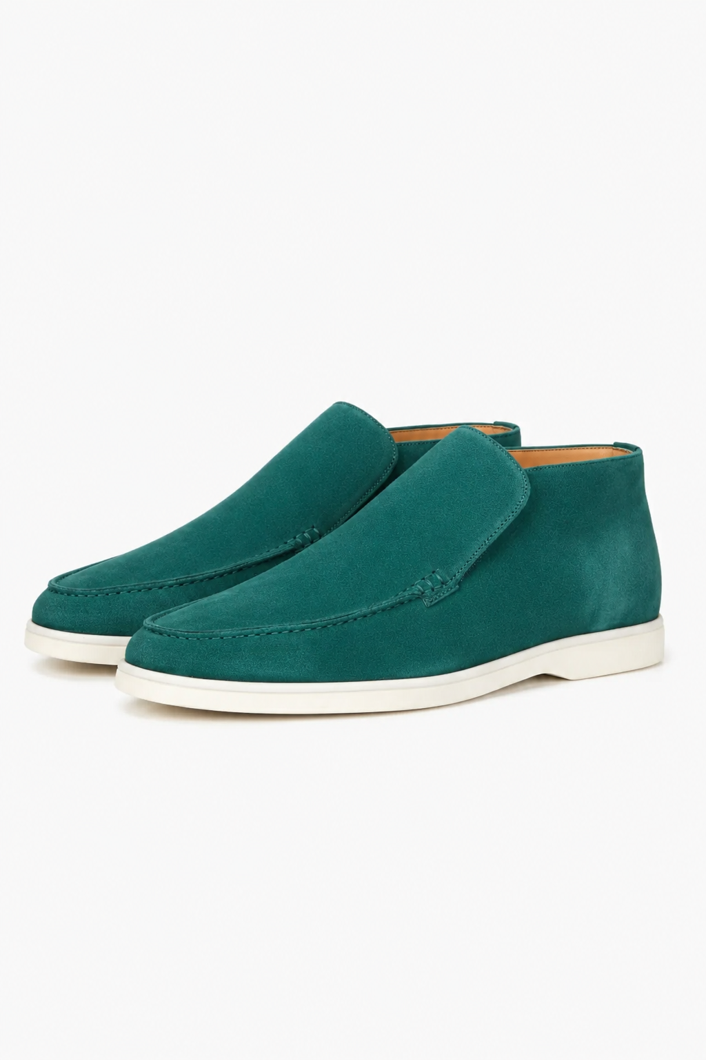 Herre Loafers i Blågrøn Ruskind – Komfortable Slip-On Mokkasiner - - Boots - Valmont Wear