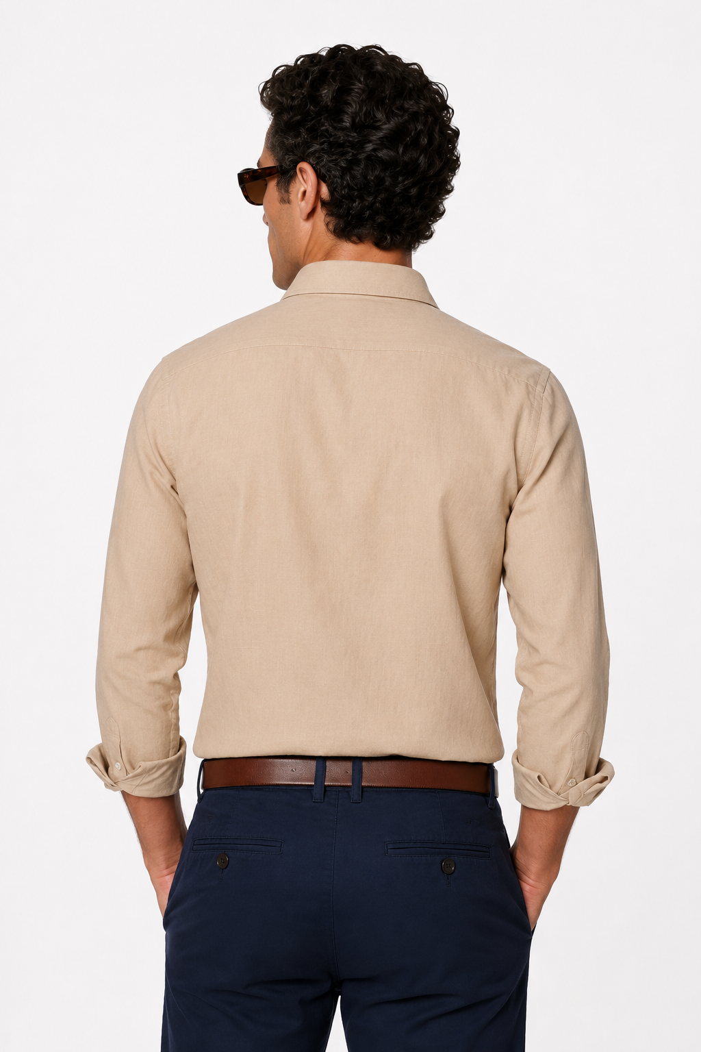 Linskjorte til Mænd – Sandfarvet Regular Fit i 100% Lin - - Linskjorte - Valmont Wear