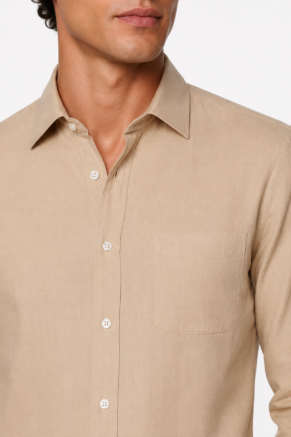 Linskjorte til Mænd – Sandfarvet Regular Fit i 100% Lin - - Linskjorte - Valmont Wear