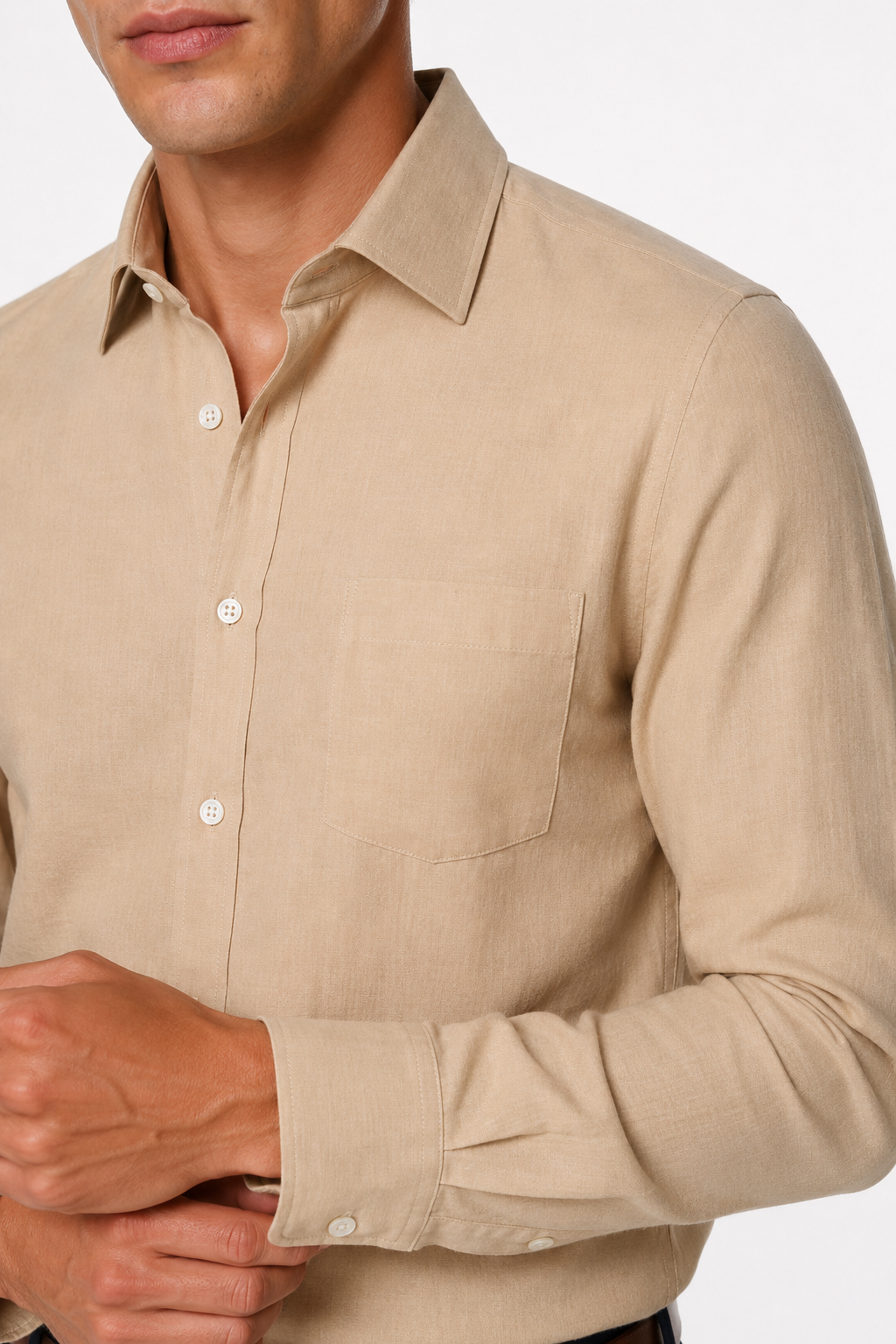 Linskjorte til Mænd – Sandfarvet Regular Fit i 100% Lin - - Linskjorte - Valmont Wear