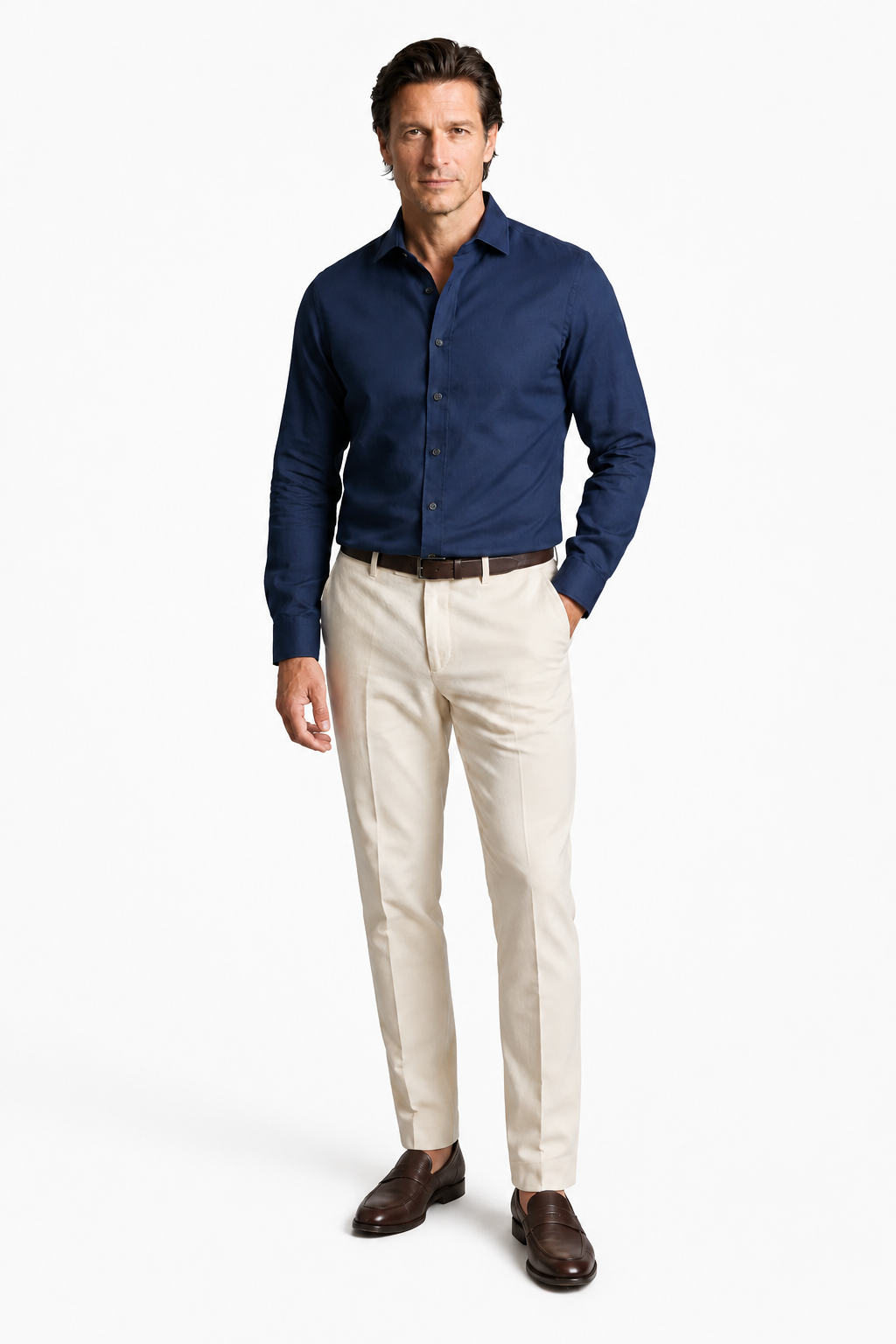 Herreskjorte Marineblå Regular Fit i Polyester – Komfortabel, Stilfuld & Holdbar - - Linskjorte - Valmont Wear