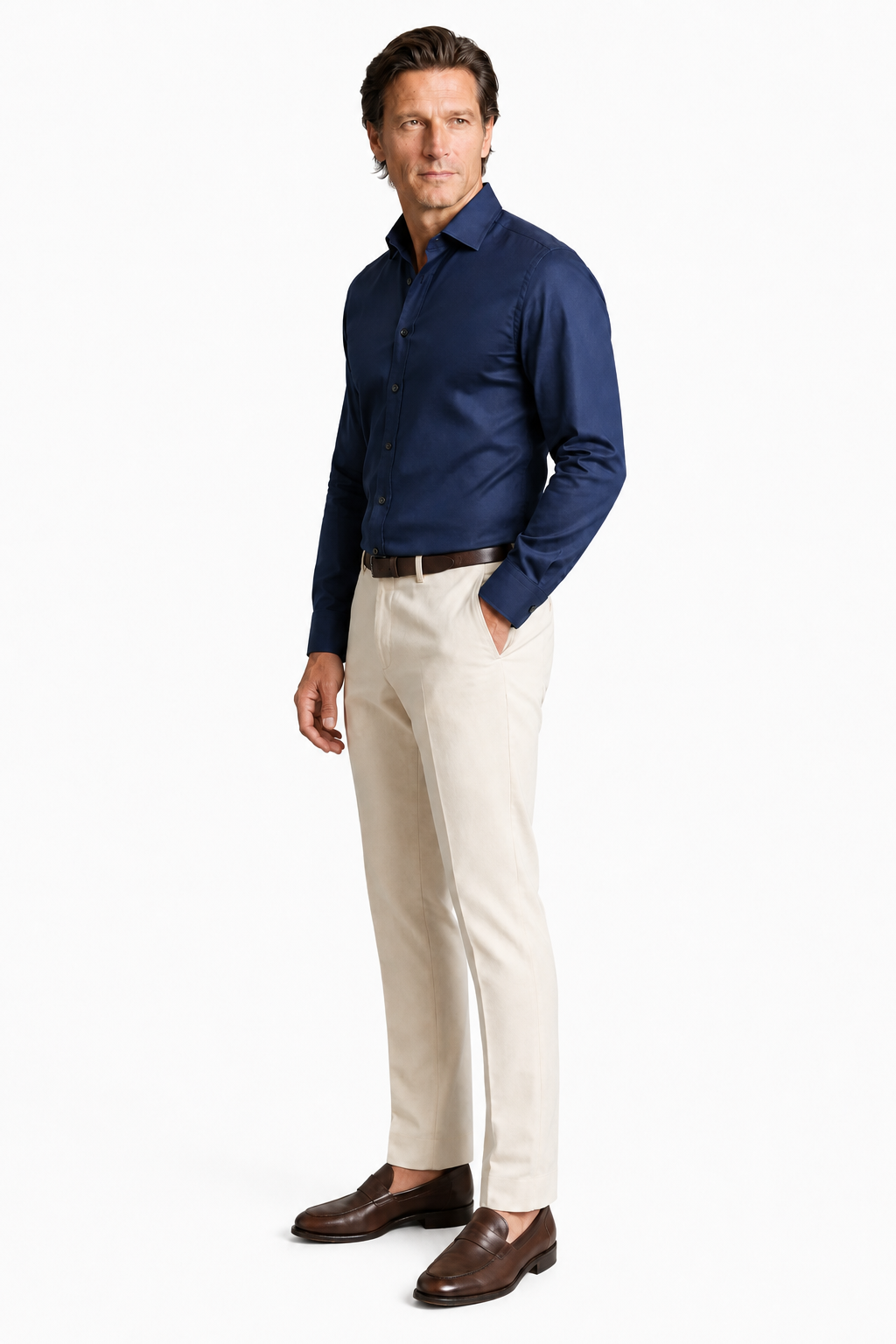 Herreskjorte Marineblå Regular Fit i Polyester – Komfortabel, Stilfuld & Holdbar - - Linskjorte - Valmont Wear