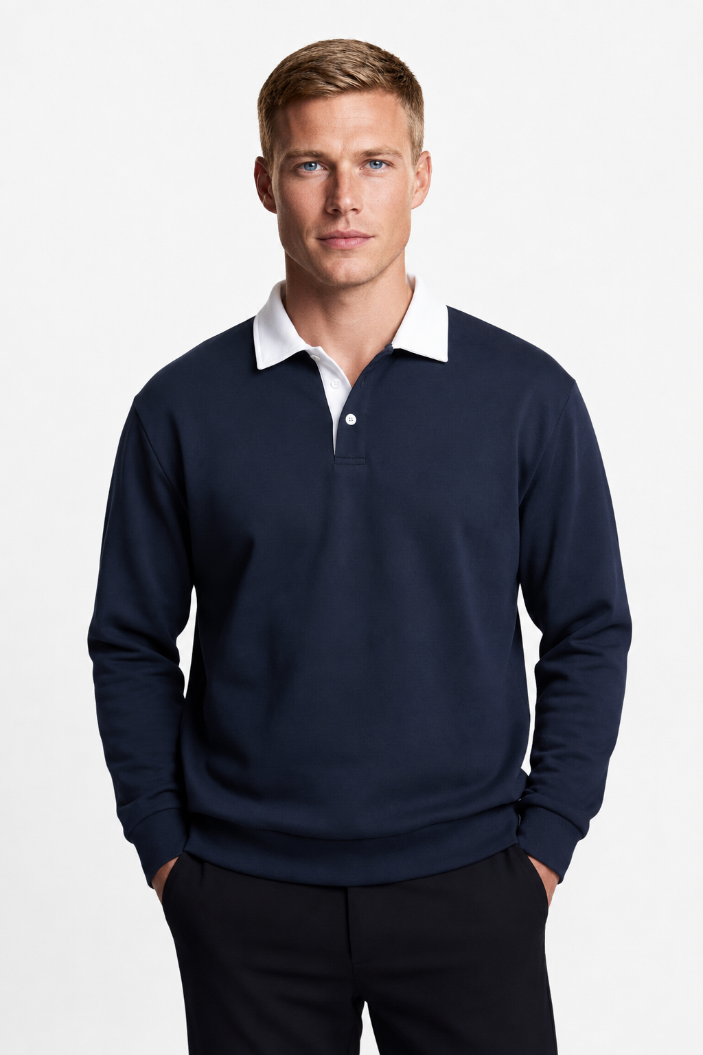 Mørkeblå Polo Fleece Sweatshirt til Mænd - Blød, Varm & Komfortabel Hverdags Trøje - - Sweatre - Valmont Wear