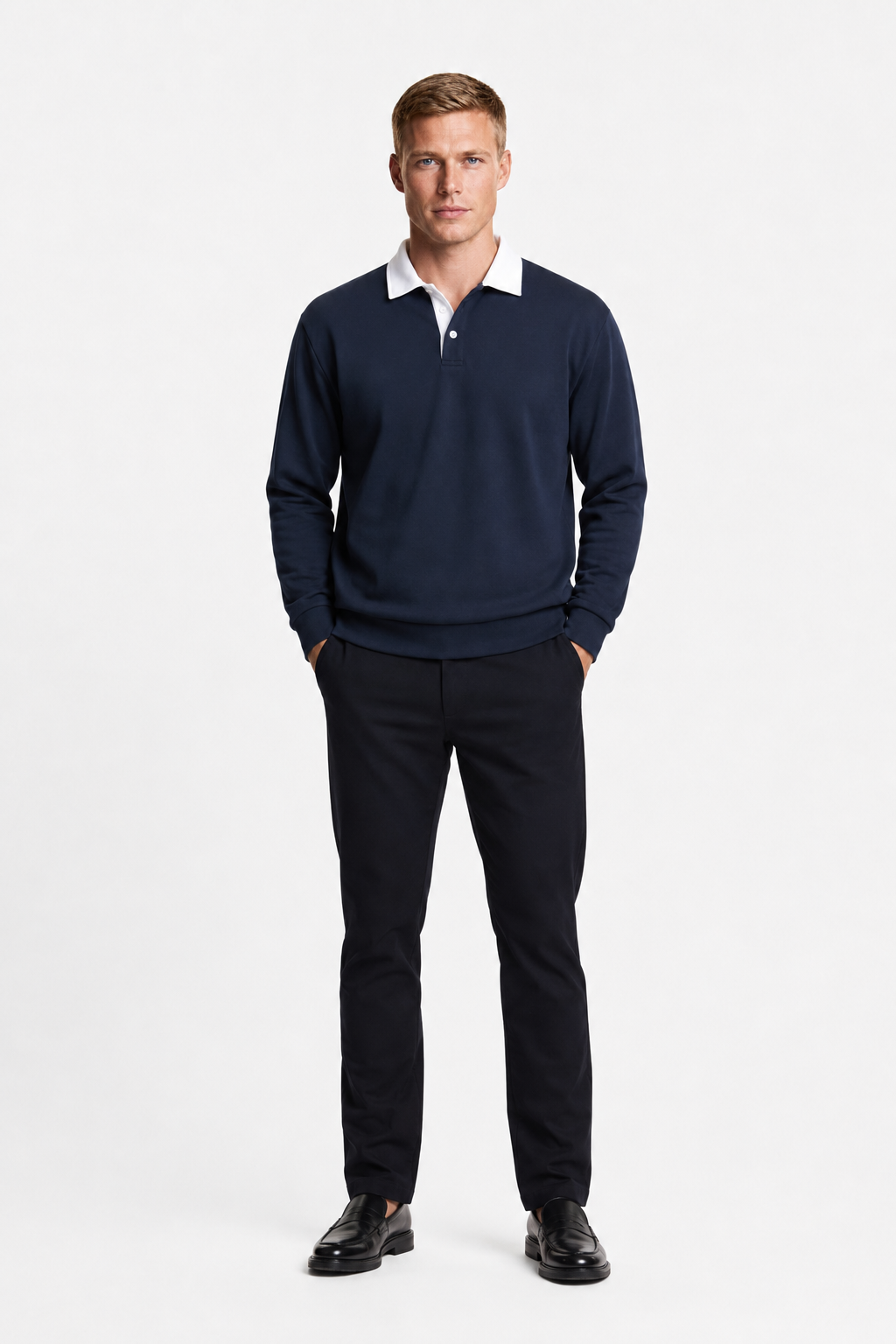 Mørkeblå Polo Fleece Sweatshirt til Mænd - Blød, Varm & Komfortabel Hverdags Trøje - - Sweatre - Valmont Wear