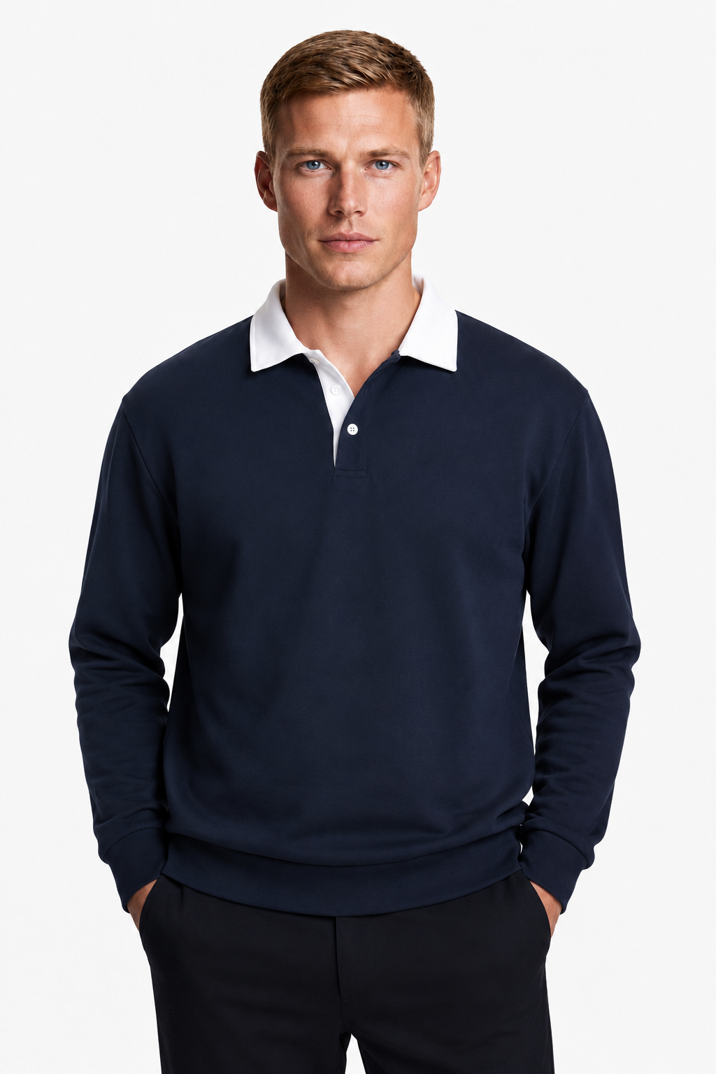 Mørkeblå Polo Fleece Sweatshirt til Mænd - Blød, Varm & Komfortabel Hverdags Trøje - - Sweatre - Valmont Wear