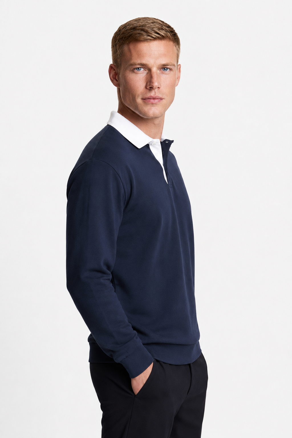 Mørkeblå Polo Fleece Sweatshirt til Mænd - Blød, Varm & Komfortabel Hverdags Trøje - - Sweatre - Valmont Wear