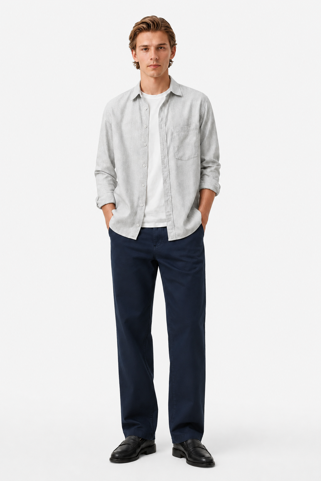 Navy blue chinos for men in wool blend – Loose fit - - Chinos - Valmont Wear