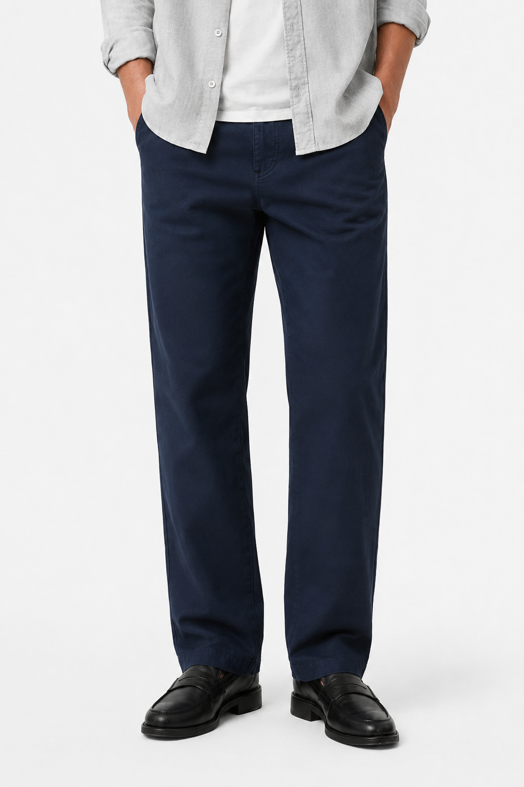 Navy blue chinos for men in wool blend – Loose fit - - Chinos - Valmont Wear