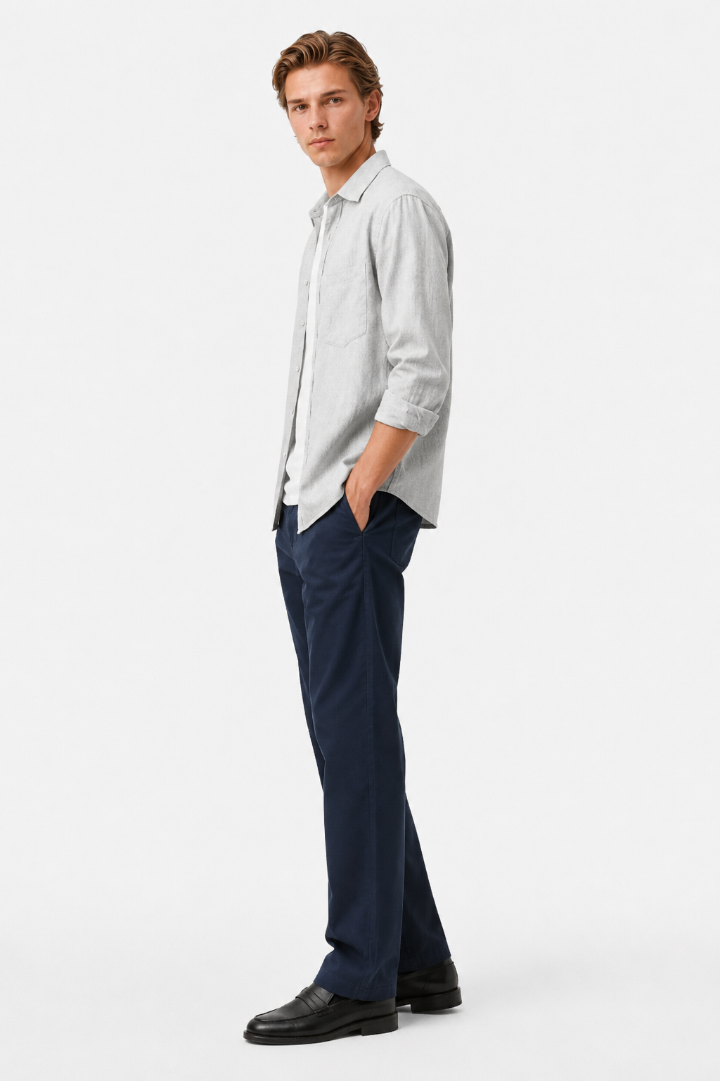 Navy blue chinos for men in wool blend – Loose fit - - Chinos - Valmont Wear