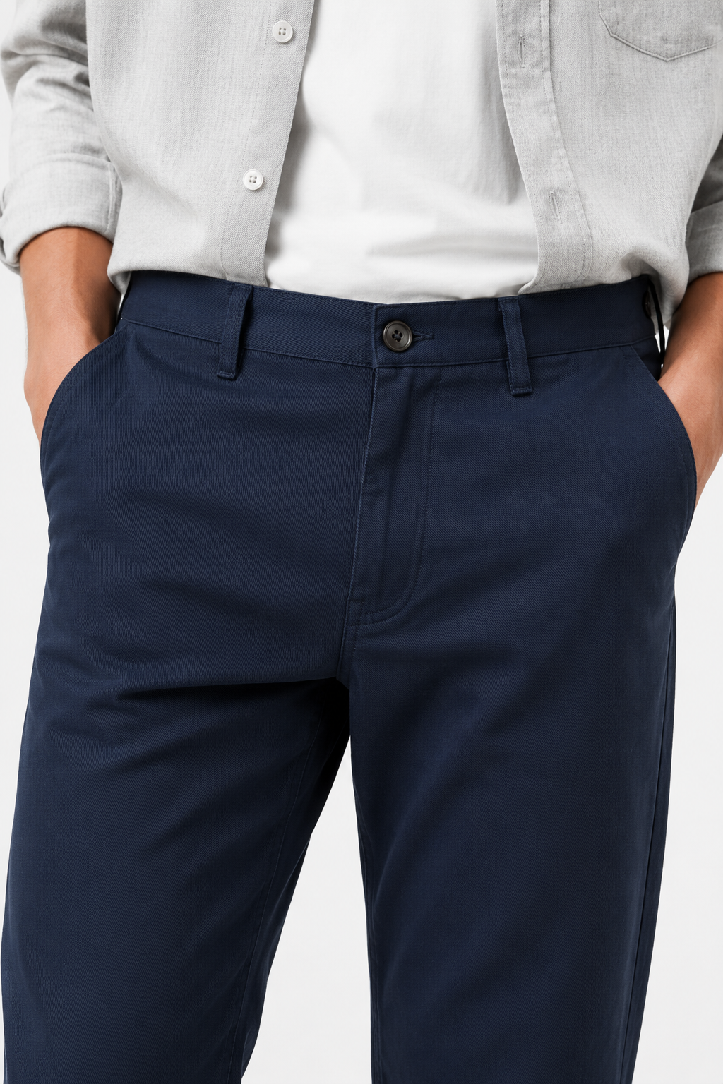 Navy blue chinos for men in wool blend – Loose fit - - Chinos - Valmont Wear
