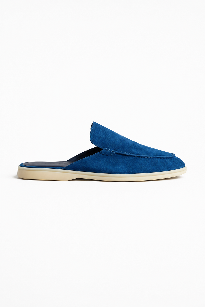 Mule Loafer in Navy Blue Suede - Valmont Wear