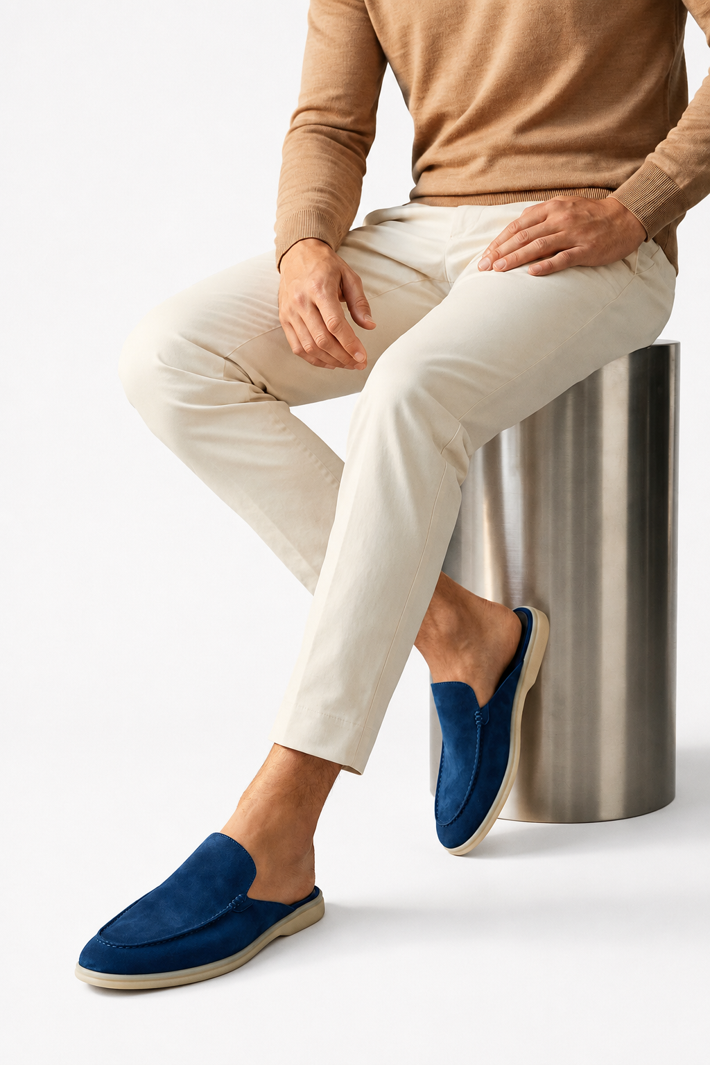 Mule Loafer til Mænd i Marineblå Ruskind - Elegant og Komfortabel - - Sandaler - Valmont Wear
