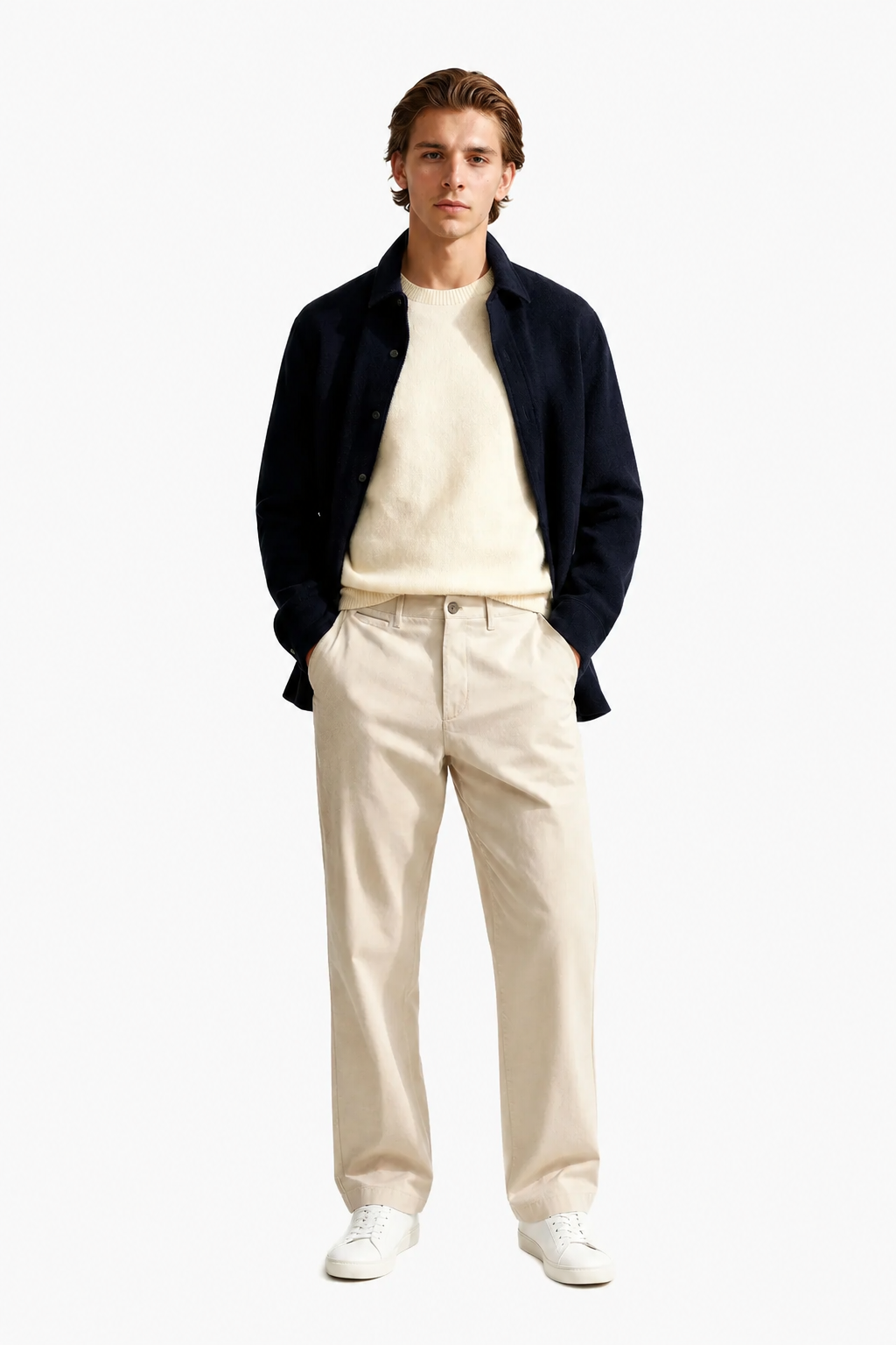 Chinos til Mænd - Sand - Uld - Løs Pasform - - Chinos - Valmont Wear