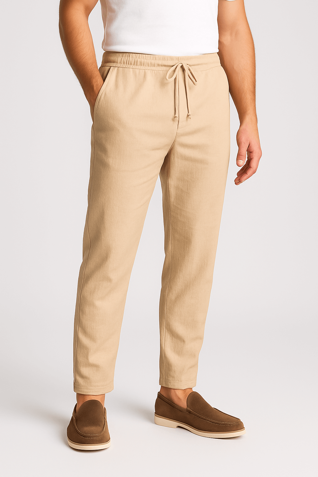 Herrebukser med Snøre - Beige - Beige - Pants - Valmont Wear