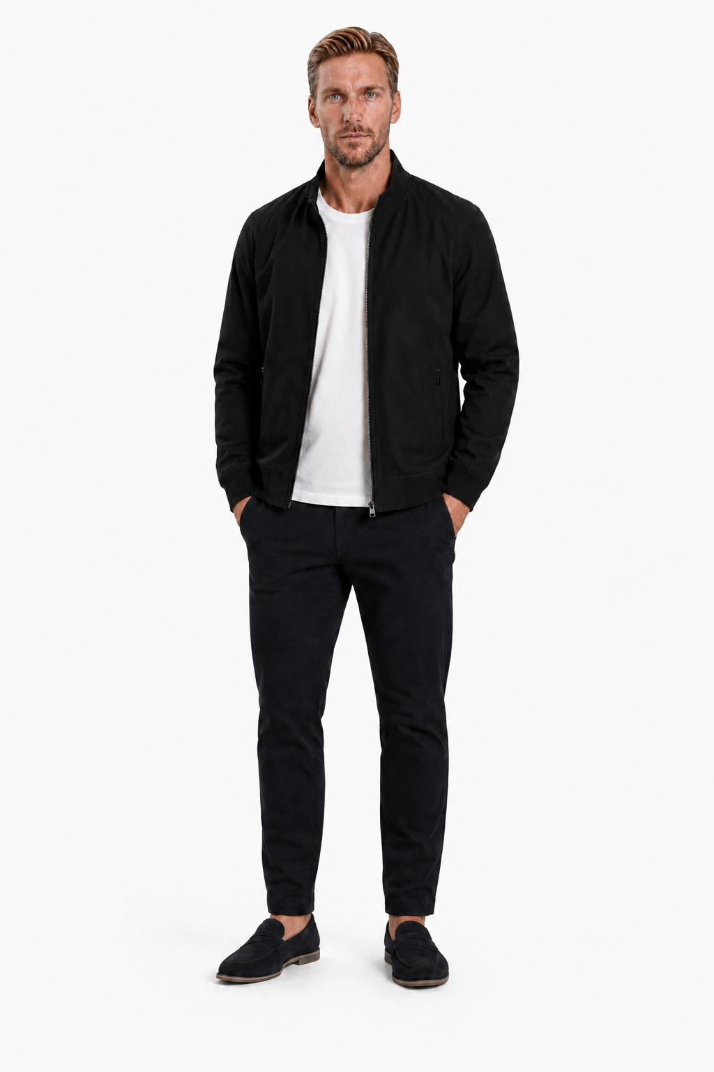 Bomberjakke til Mænd i Sort Uld - Klassisk Regular Fit Herrejakke til Hverdagsbrug - - Bomberjakke - Valmont Wear