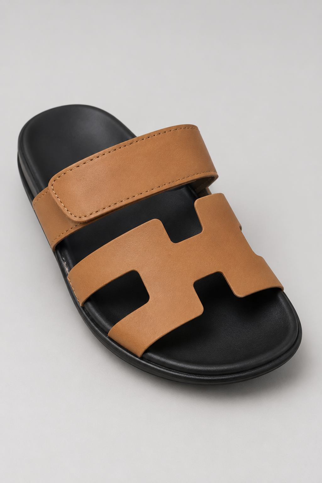 Sandales pour hommes en cuir marron - Design H-Cut slip-on pour hommes