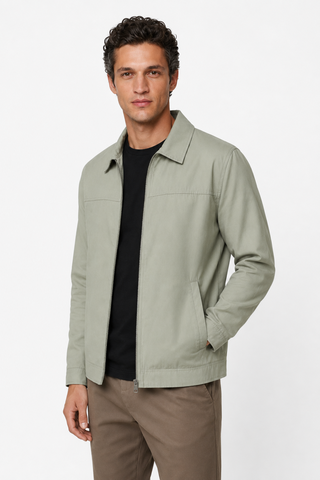 Herre Twill Jakke i Ærtegrøn Uld - Letvægts Regular Fit, Varm & Komfortabel - - Jakker - Valmont Wear