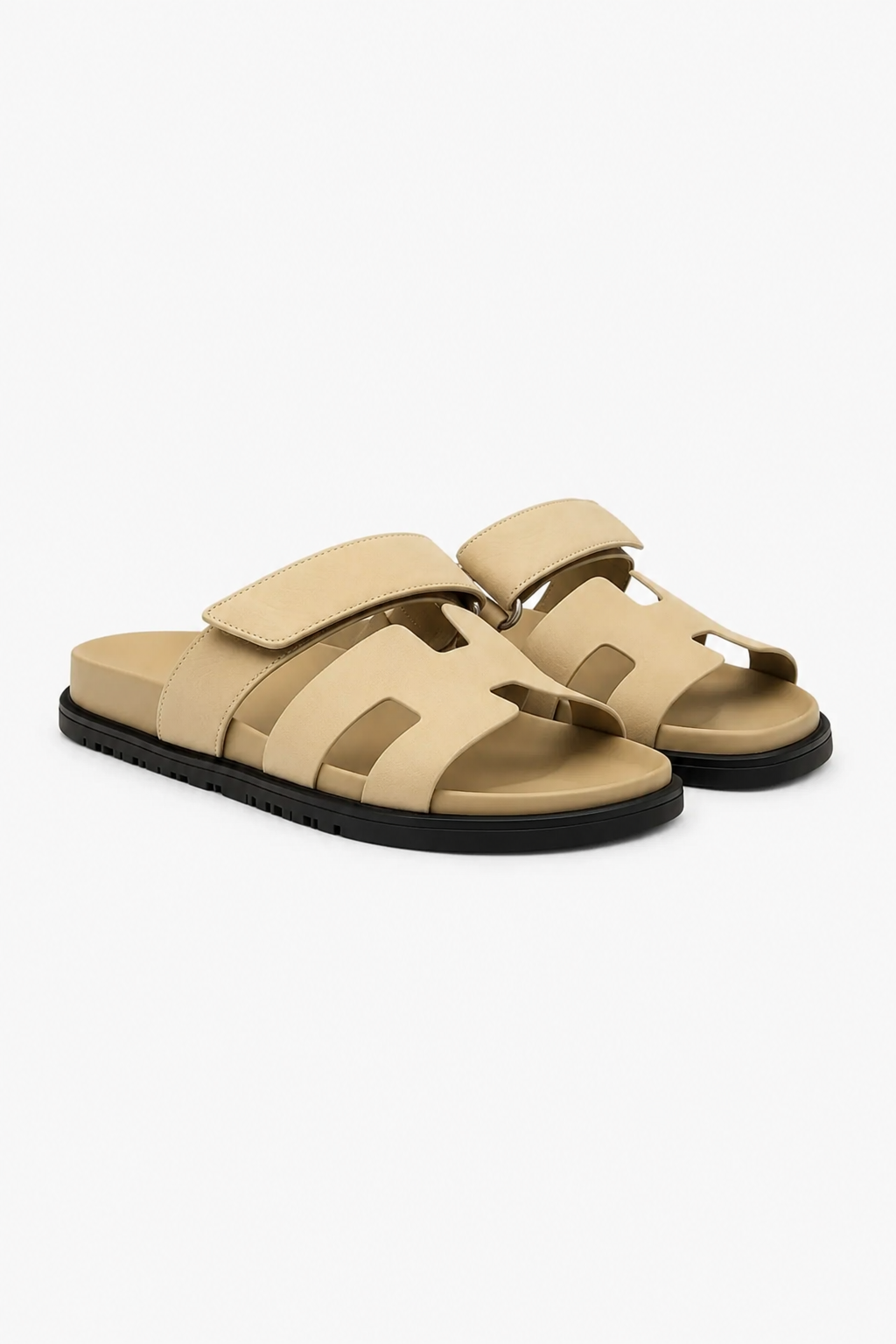 Beige Herresandaler i Læderlook – H-Cut Komfortpasform - Beige - Sko - Valmont Wear