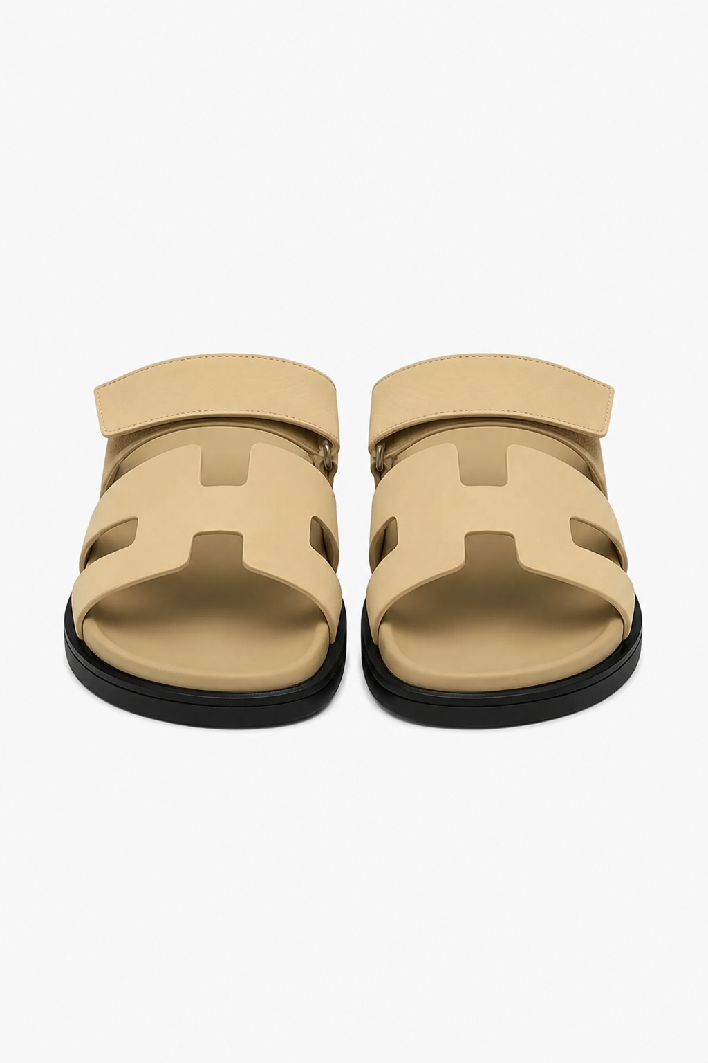 Beige Herresandaler i Læderlook – H-Cut Komfortpasform - - Sko - Valmont Wear