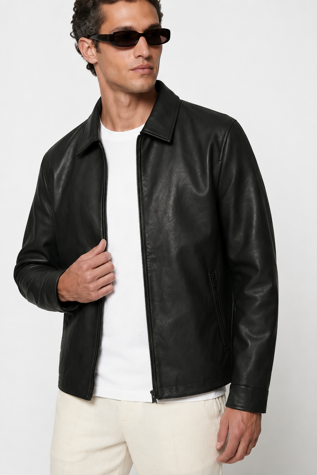 Herre Sort Kunstlæderjakke til Mænd - Løs Pasform til Hverdagsbrug - Varm og Komfortabel, Casual Fit - - Jakker - Valmont Wear