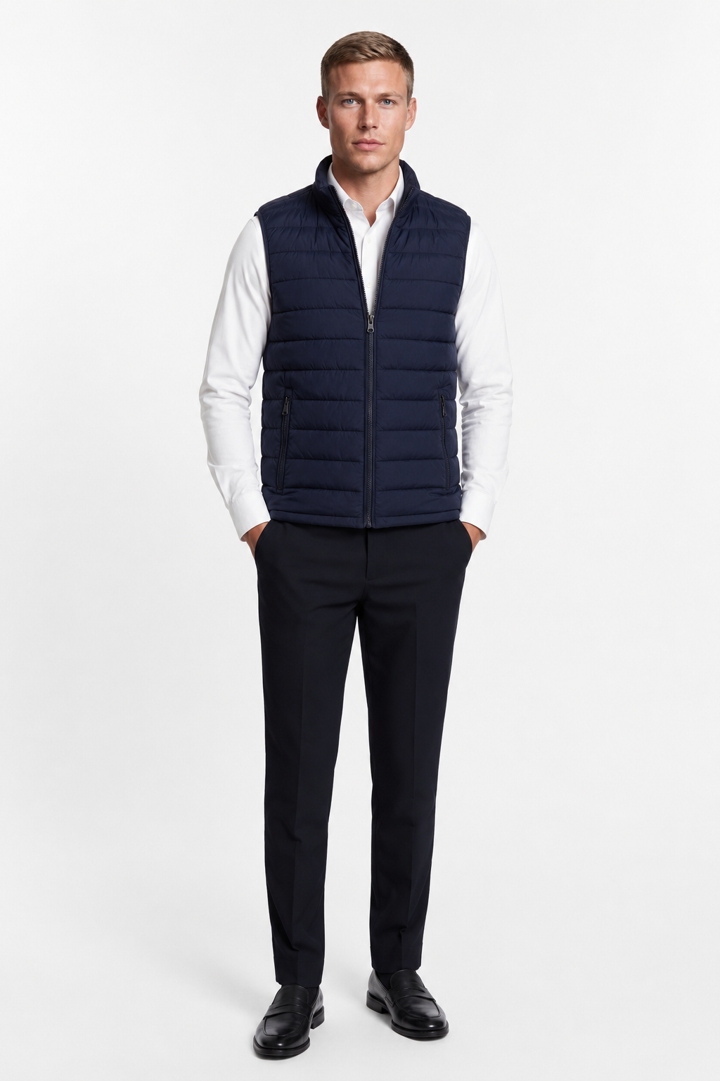 Puffervest til mænd: Marineblå polyestervest til hverdagsbrug og udendørsaktiviteter - - Puffer Vest - Valmont Wear