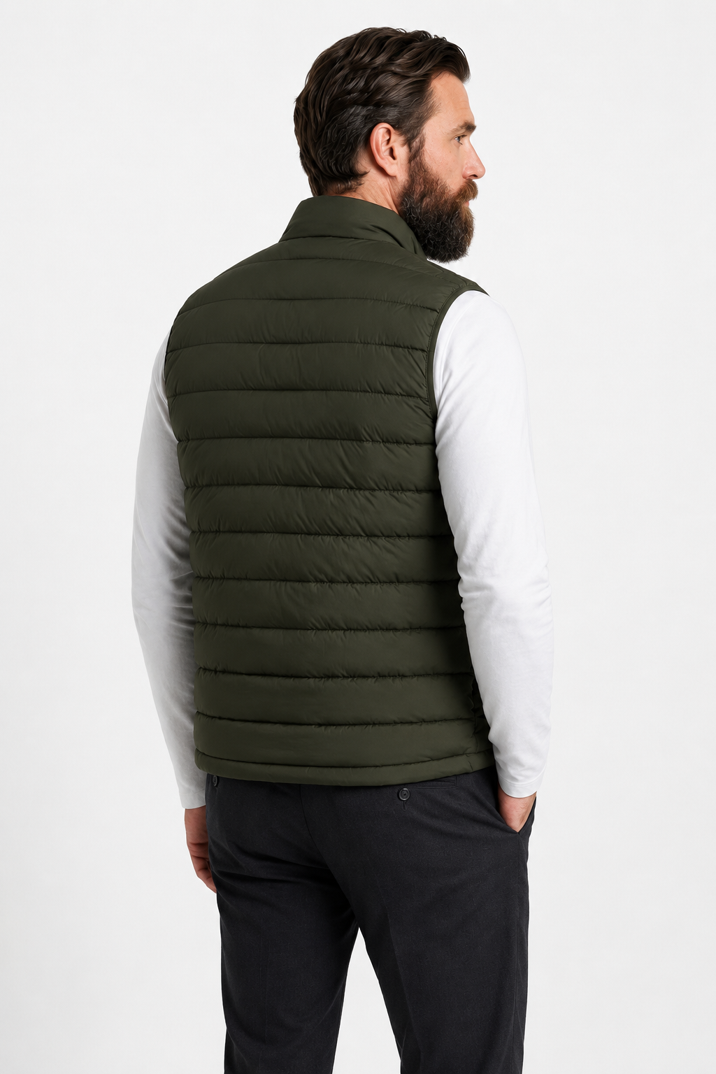 Herre Dunvest – Armygrøn Letvægts Puffer Vest med Lynlås. Varm til Hverdag. - - Puffer Vest - Valmont Wear