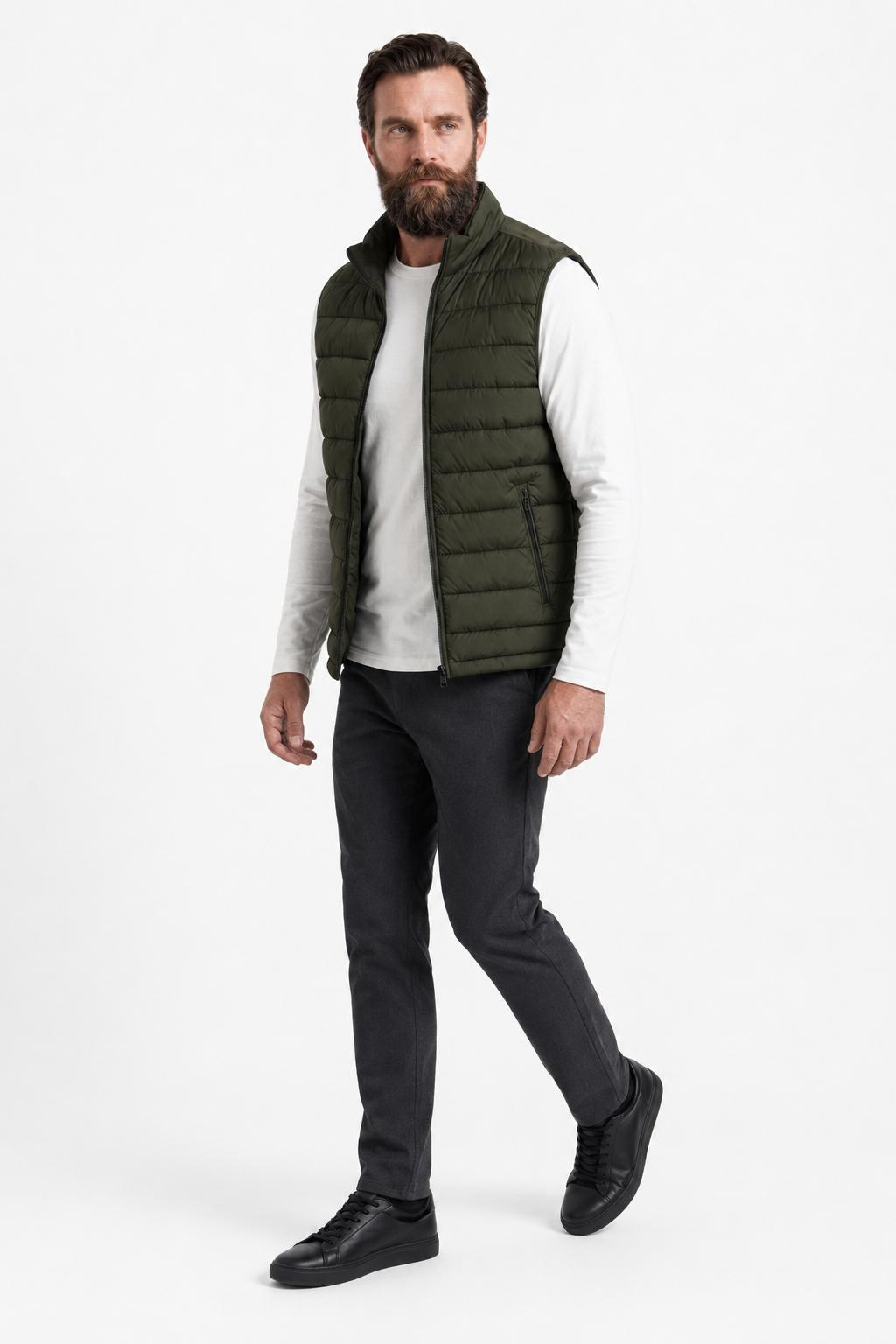 Herre Dunvest – Armygrøn Letvægts Puffer Vest med Lynlås. Varm til Hverdag. - - Puffer Vest - Valmont Wear