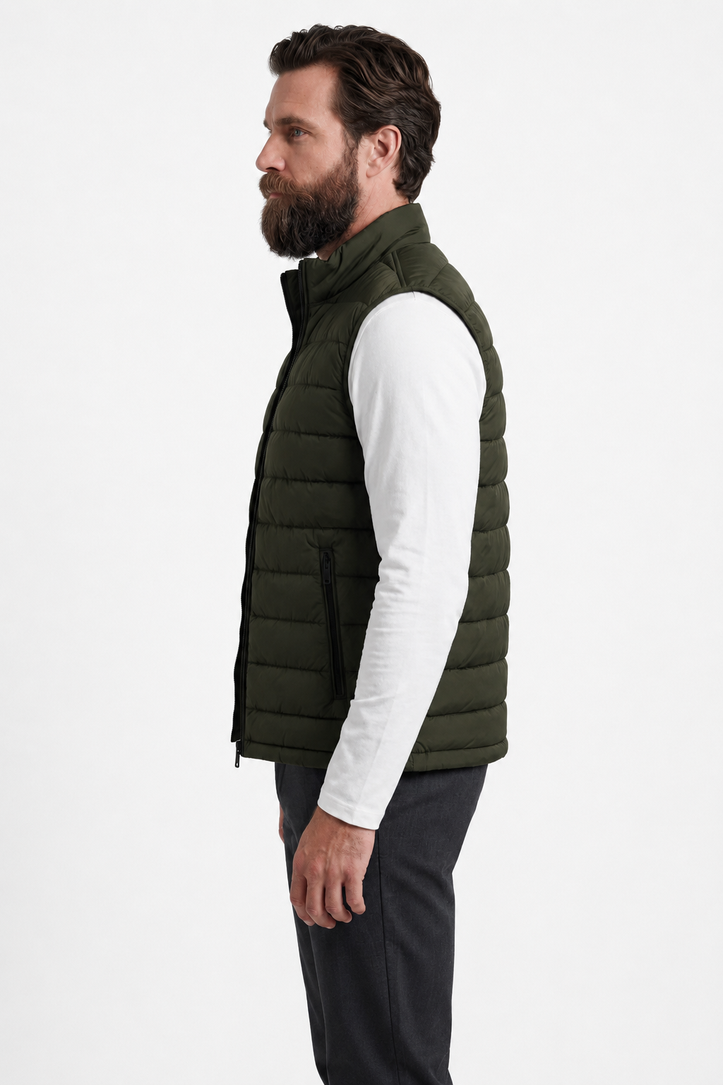 Herre Dunvest – Armygrøn Letvægts Puffer Vest med Lynlås. Varm til Hverdag. - - Puffer Vest - Valmont Wear