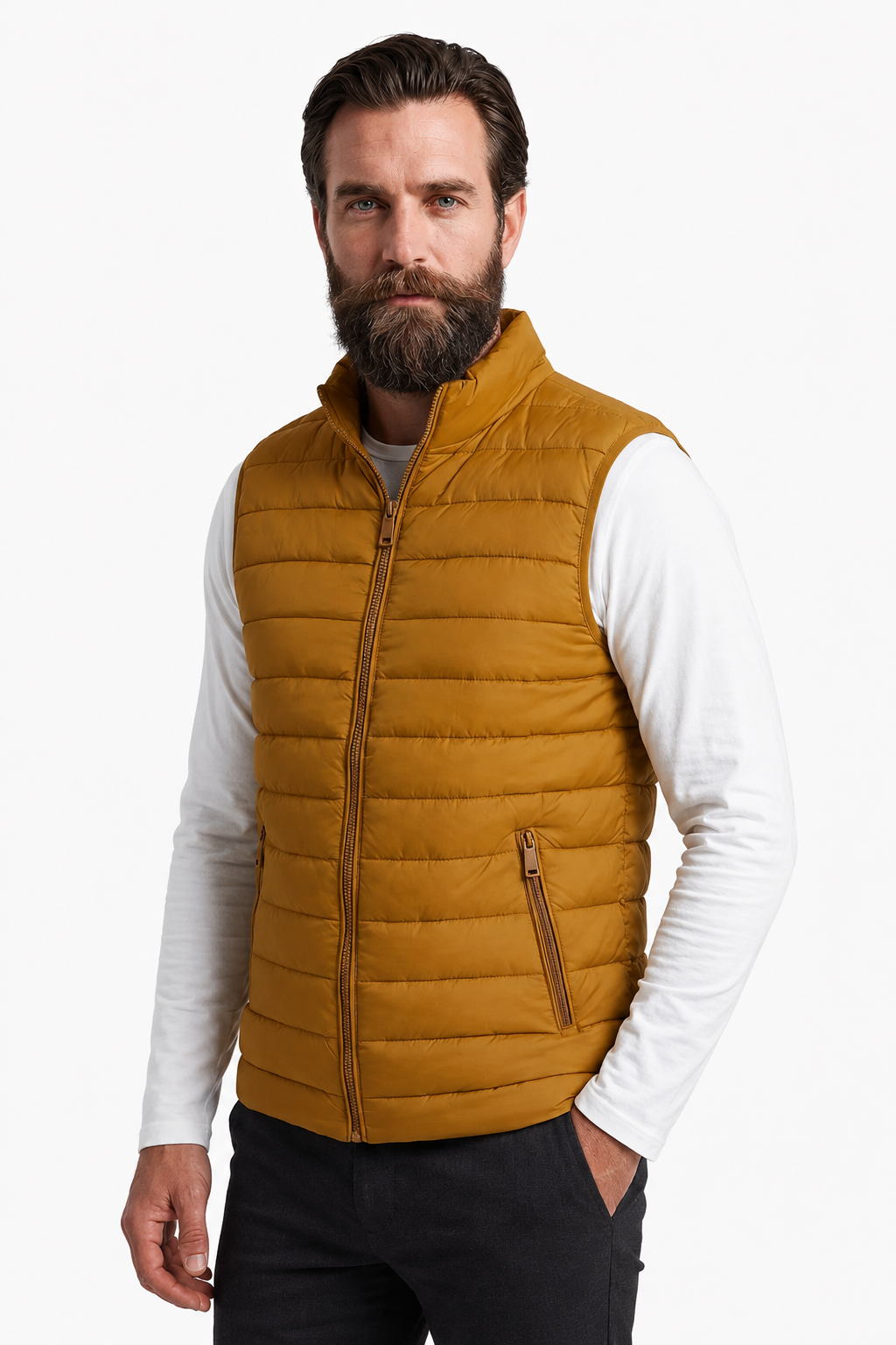 Puffervest til Mænd - Gurkemeje - Polyester - Regular Fit - - Puffer Vest - Valmont Wear