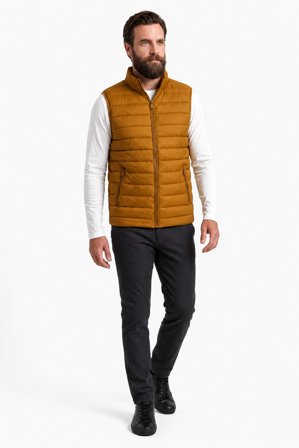 Puffervest til Mænd - Gurkemeje - Polyester - Regular Fit - - Puffer Vest - Valmont Wear