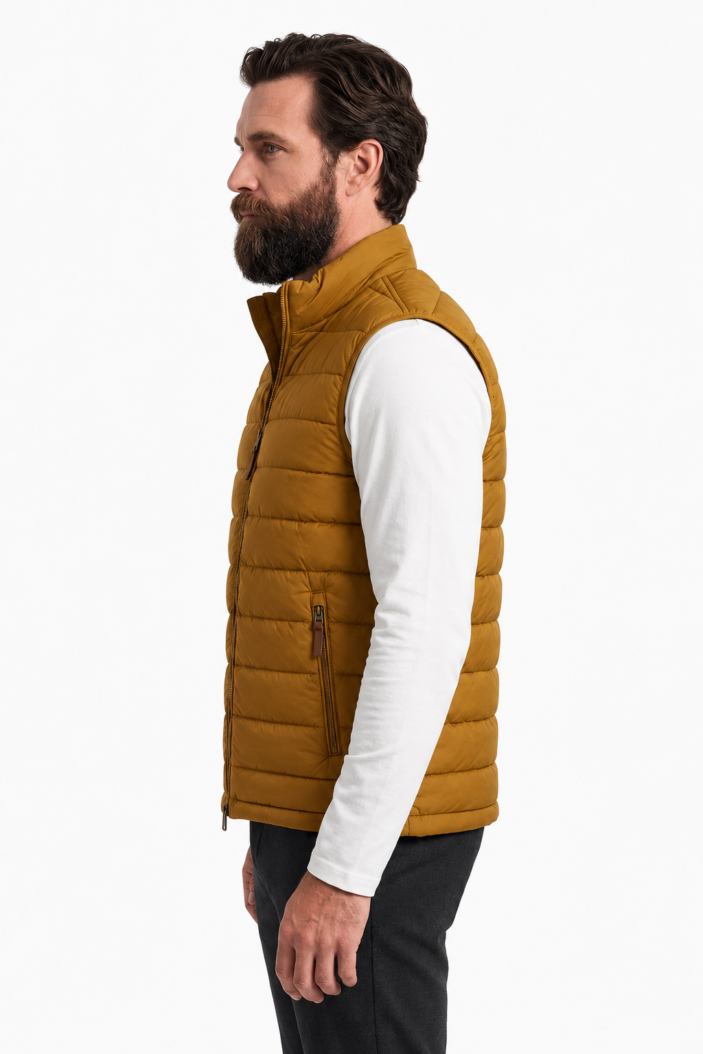 Puffervest til Mænd - Gurkemeje - Polyester - Regular Fit - - Puffer Vest - Valmont Wear