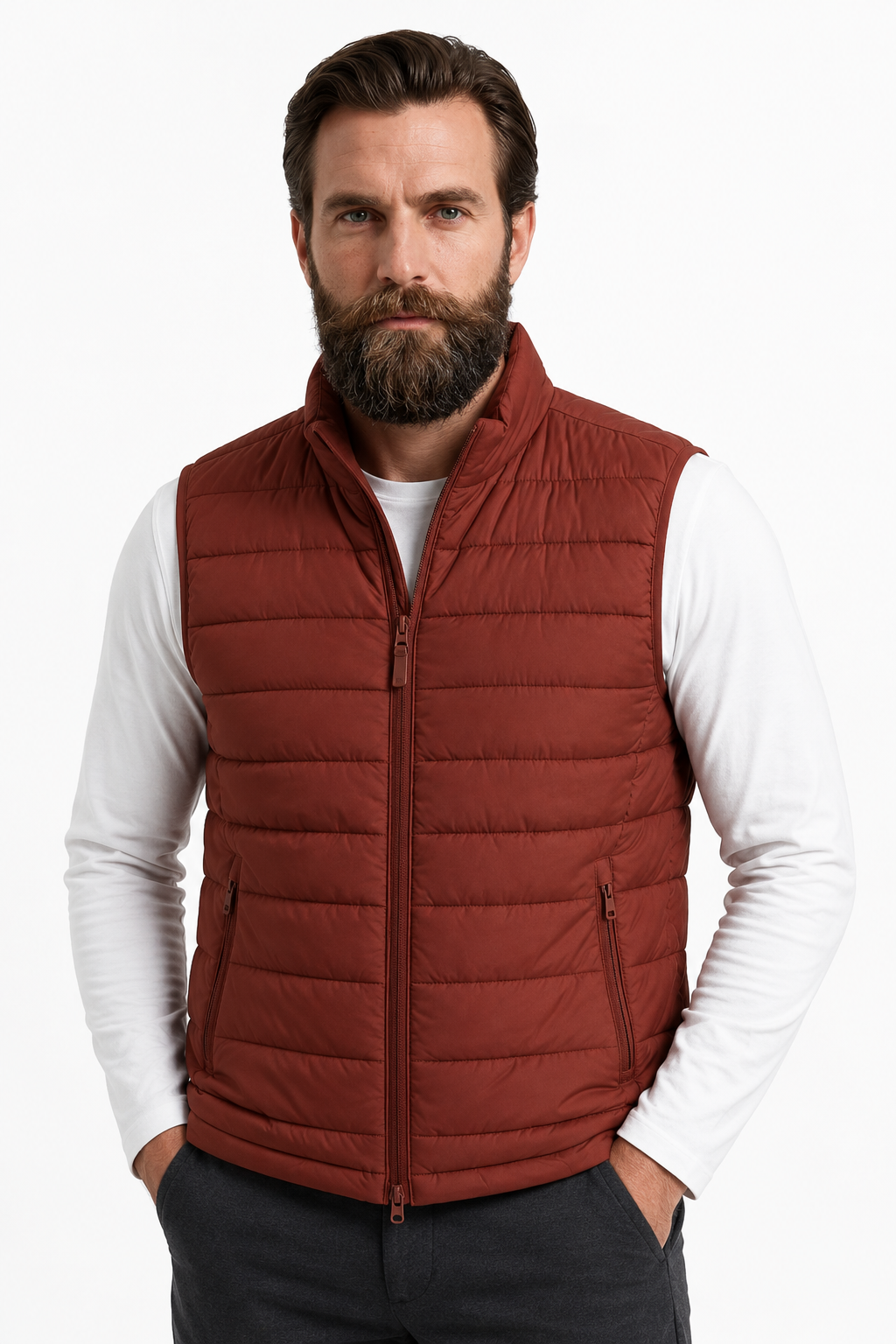 Puffervest til Mænd - Mursteensrød - Polyester - Regular Fit - - Puffer Vest - Valmont Wear