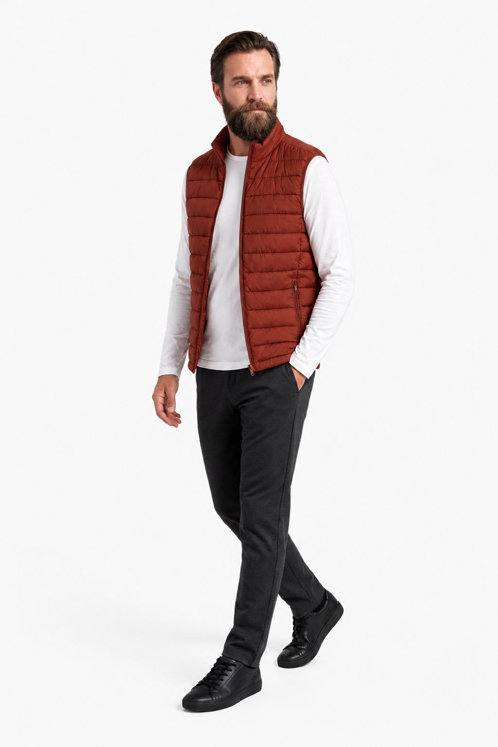 Puffervest til Mænd - Mursteensrød - Polyester - Regular Fit - - Puffer Vest - Valmont Wear