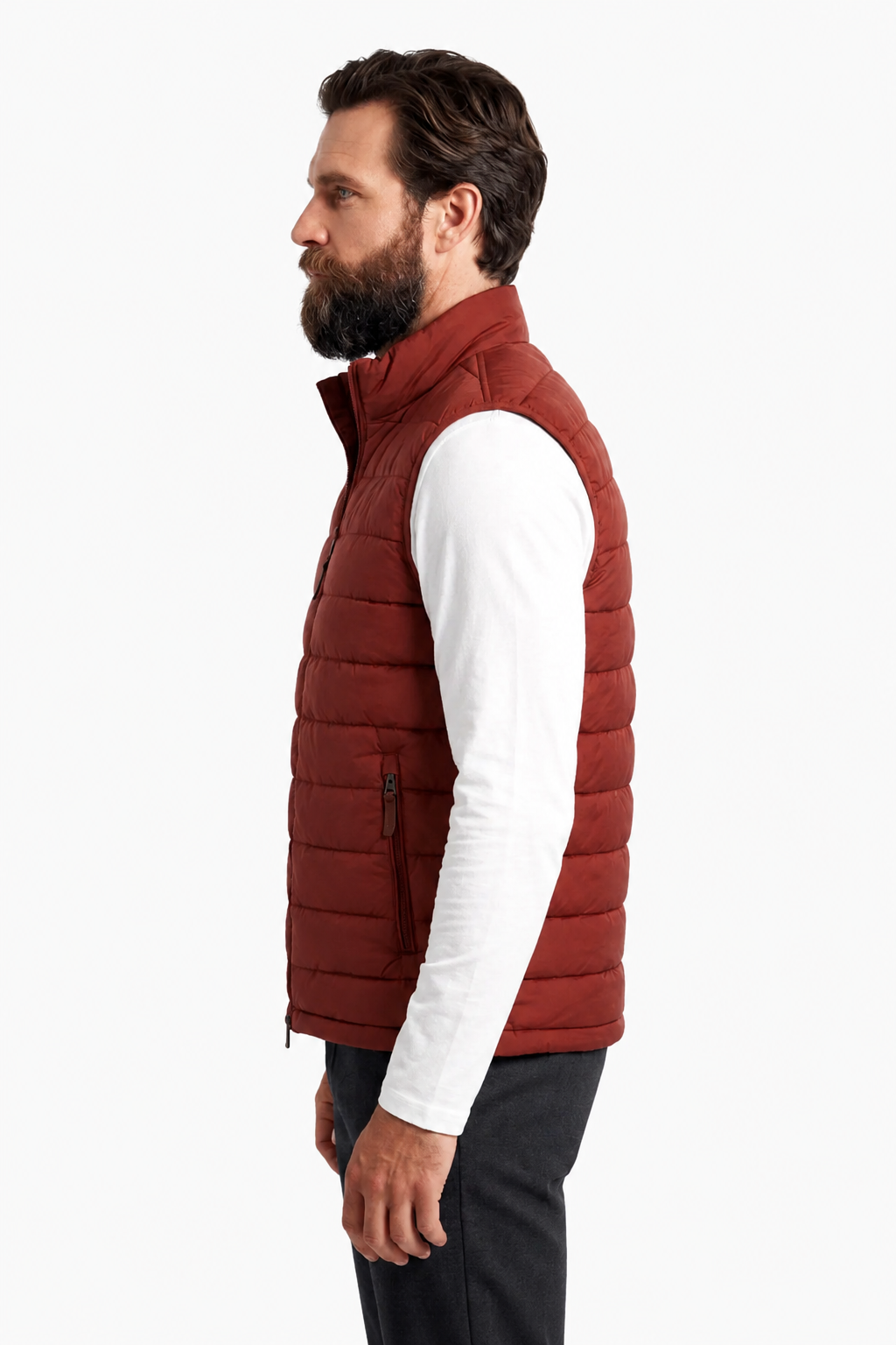 Puffervest til Mænd - Mursteensrød - Polyester - Regular Fit - - Puffer Vest - Valmont Wear