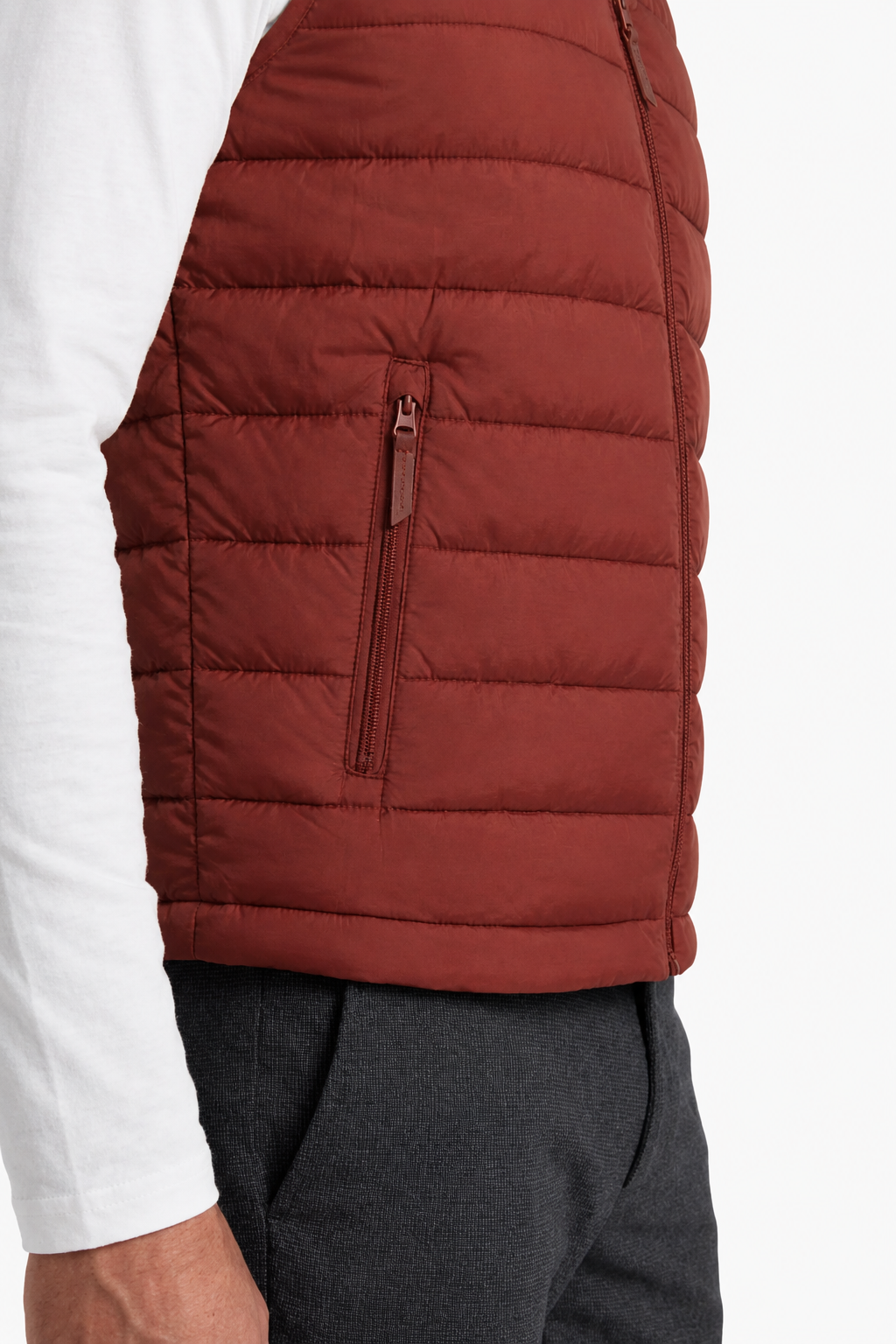 Puffervest til Mænd - Mursteensrød - Polyester - Regular Fit - - Puffer Vest - Valmont Wear