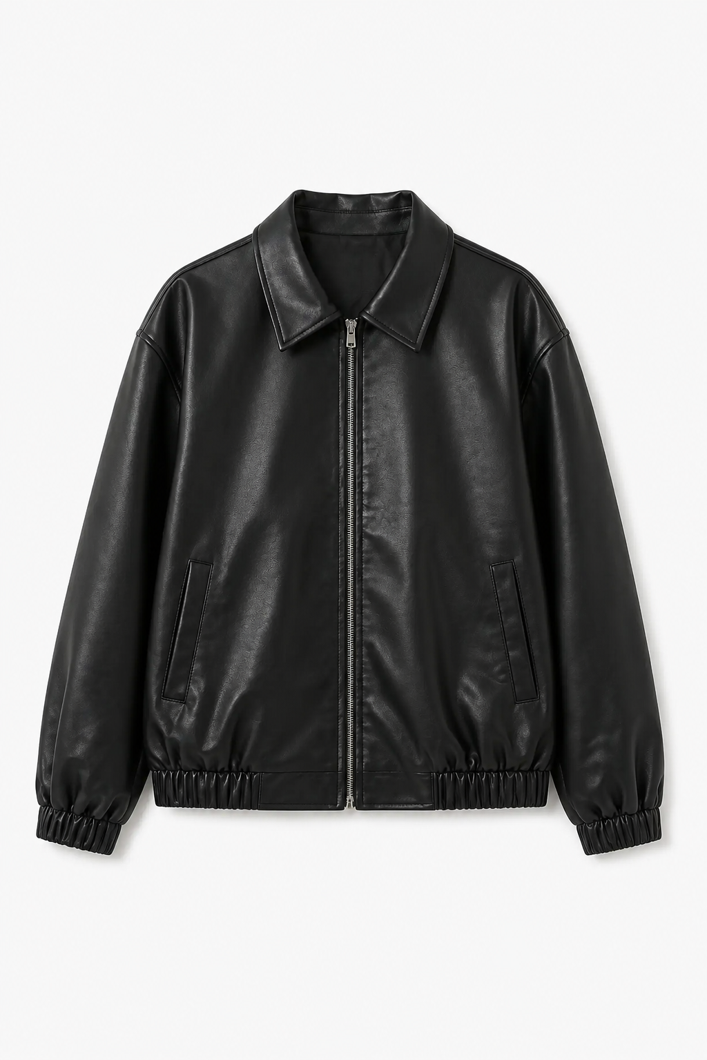 Herre Sort PU Læderjakke med Lynlås – Klassisk Casual Design - - Jakker - Valmont Wear